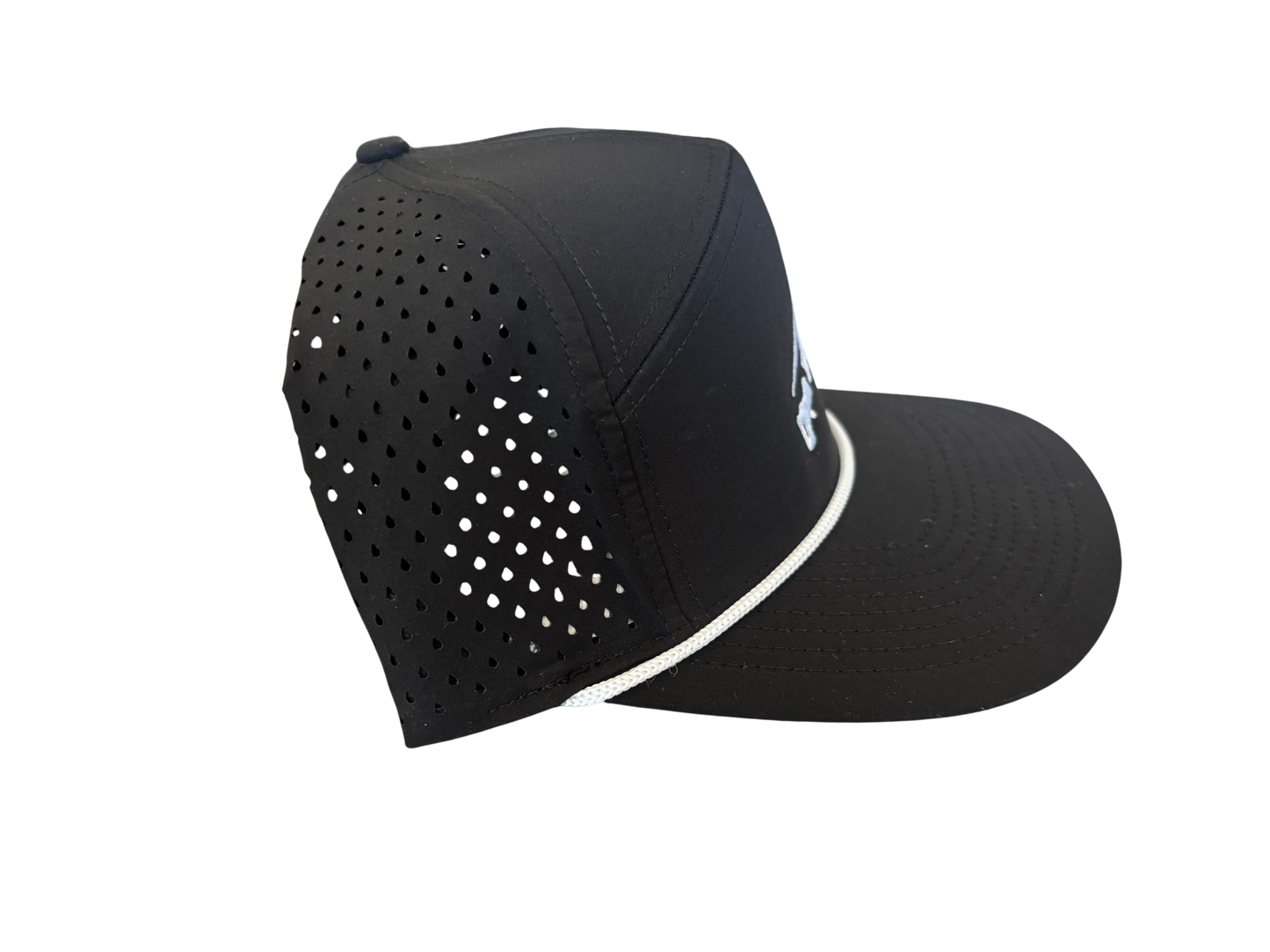 SKATING THAT TRANSLATES® SIX HAT SUPPLY CO TRADESMEN SIGNATURE ALL BLACK CUSTOMIZED WHITE ROPE ADDITION