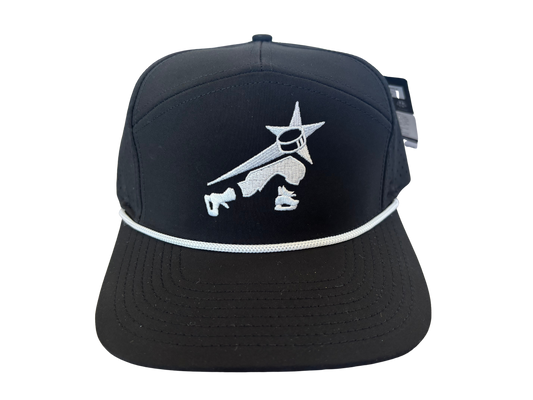 SKATING THAT TRANSLATES® SIX HAT SUPPLY CO TRADESMEN SIGNATURE ALL BLACK CUSTOMIZED WHITE ROPE ADDITION