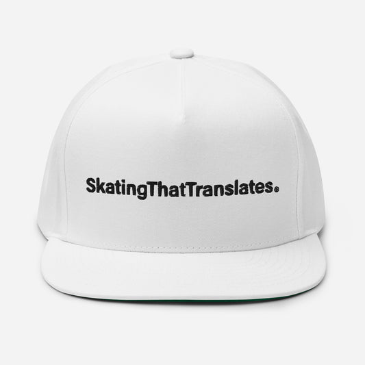 White Flat Bill Cap - skating that translates