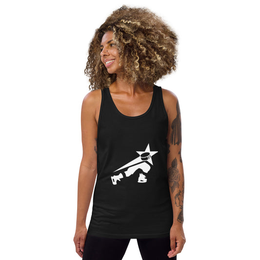 Beautiful black girl confidently wearing a soft black unisex tank top made of premium combed and ringspun cotton, side-seamed for quality.